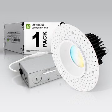 4 Inch Trimless LED Recessed Ceiling Light Fixture, Mud-in Canless Downlight with Junction Box, 5CCT Selectable