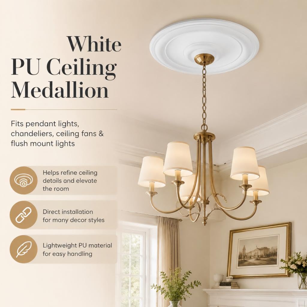 White Decorative Round Ceiling Medallion 1PCS, 12" OD