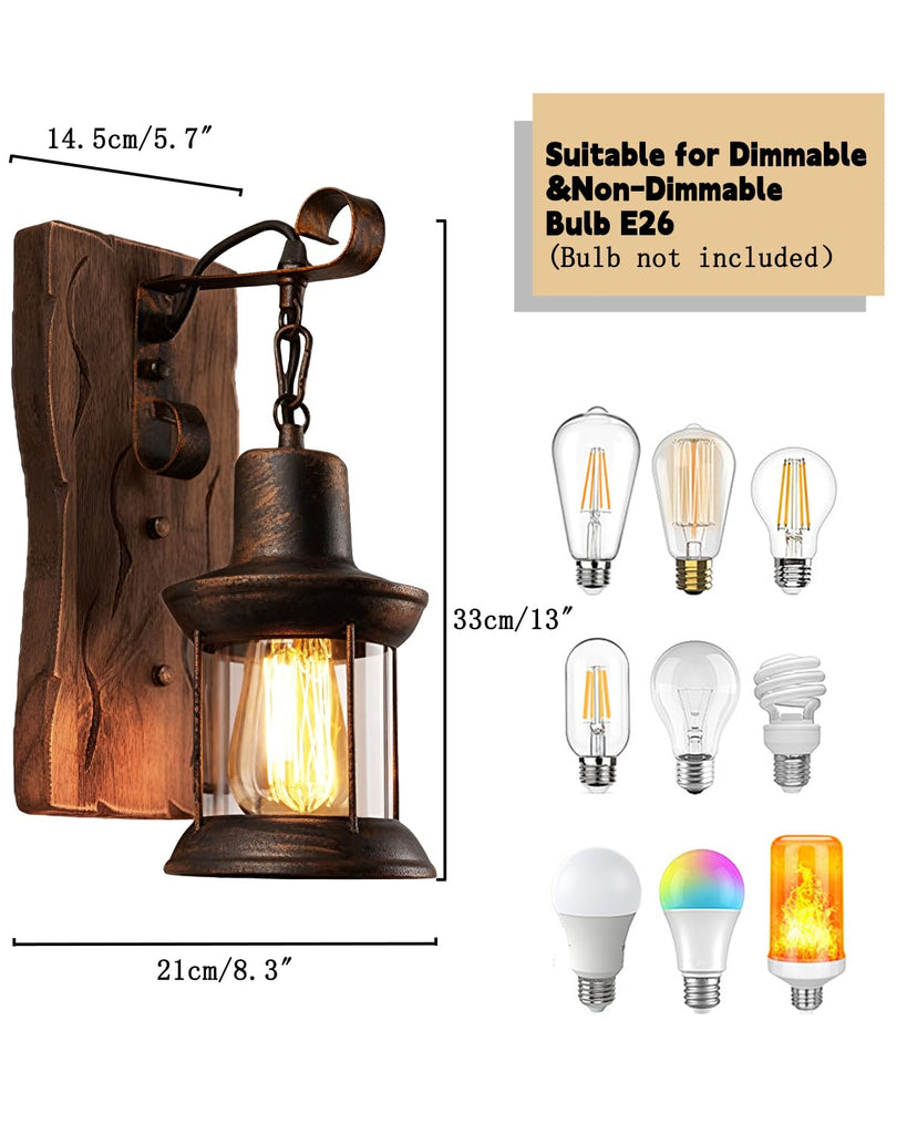 Rustic Wall Sconces, Vintage Wall Sconce, Rustic Light Fixtures, Farmhouse Antique Wooden Wall Lamp for Aisle, Vanity