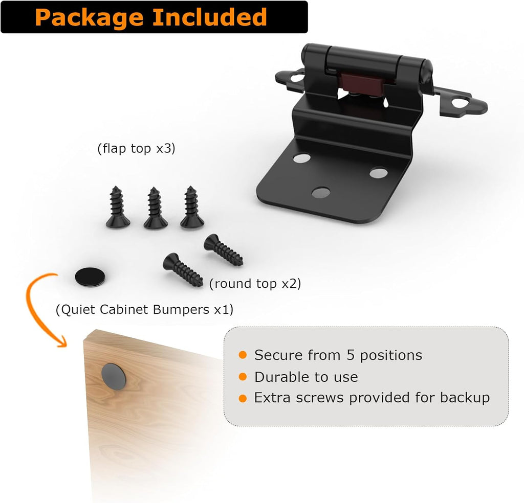 3/8 Inch Inset Cabinet Hinges, 25 Pairs(50 Pack) Self Closing Flush Face Mount Hinges with Door Bumper, Variable