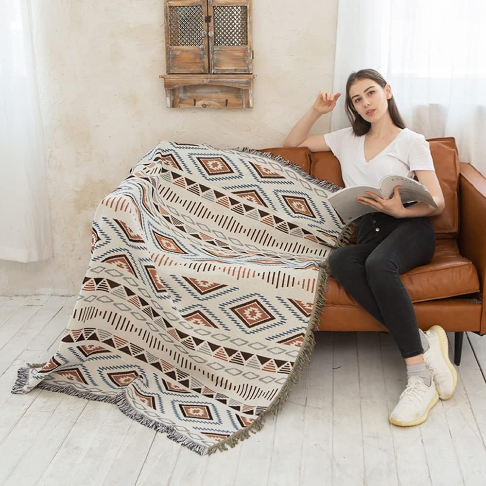 Aztec Native Throw Blankets Southwest Bed Blankets Cover 51"x63" | Navajo American Western Boho,Knit with