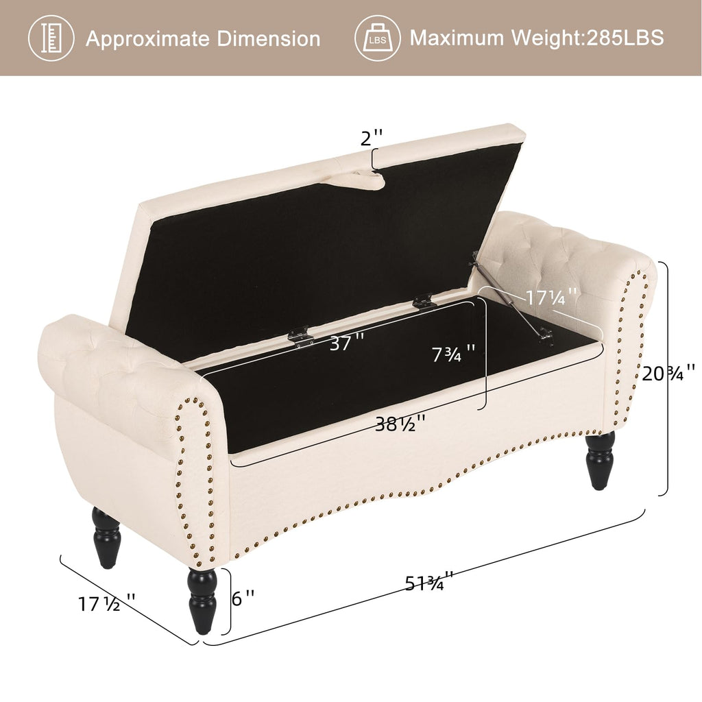 Storage Ottoman Bench, Upholstered End of Bed Bench with Solid Wood Legs Modern Shoe Storage Bench Indoor Bench