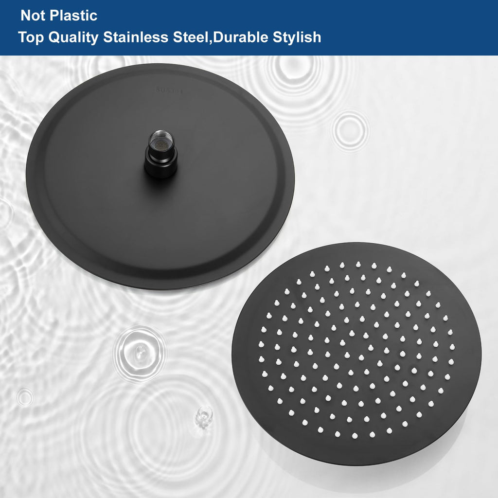 Round Rain Shower Head,High Pressure,Matte Black 10 Inch