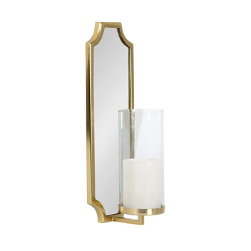 Ciel Glam Mirrored Wall Sconce, 6 x 5 x 16, Gold, Modern Scalloped Candle Holder with Removable Glass Cylinder and