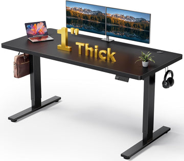 Black 60x28 in Electric Standing Desk, 1 Inch Thick Tabletop | Double Beam Frame, Holds 220lbs, Sit Stand, 3 Memory