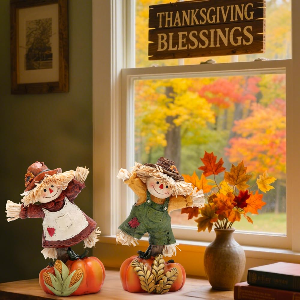 Fall Scarecrow Pumpkin Figurines, Thanksgiving Decor