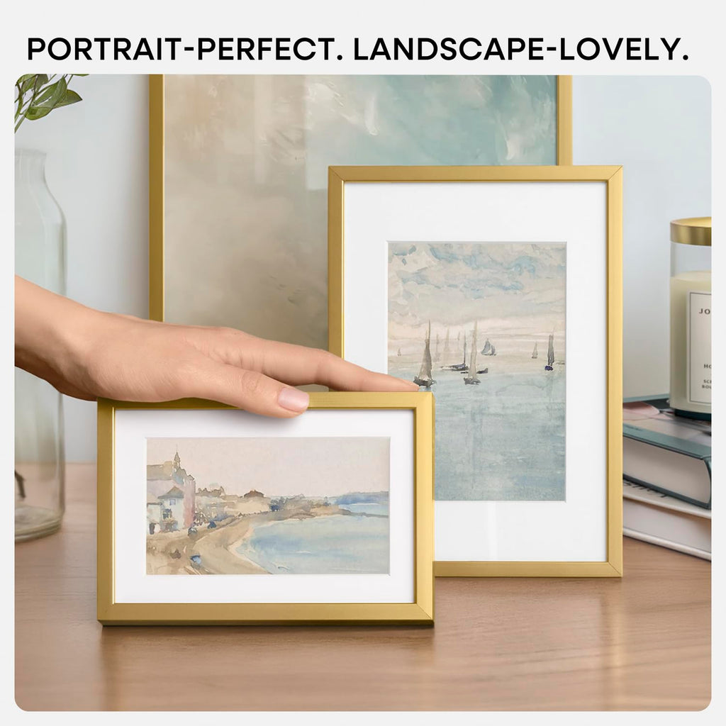 4x6 Gold Picture Frame, High-End Metal, 3x5 Mat, Glass