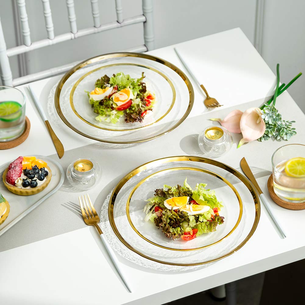 Glass Charger Dinner Plates Glass Bulk with Gold Rim, 10 Pcs
