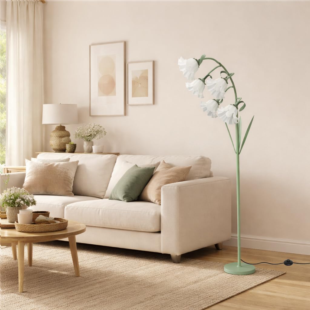 Flower Floor Lamp, Arc Floor Lamp with 5 E26 LED Bulbs, Cute Green Floral Standing Lamp with 3 Color Modes, Foot