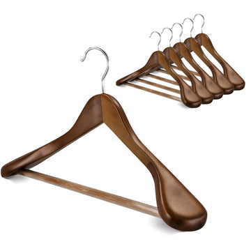 Premium Wooden Hangers 6-Pack - Wide Shoulder Non-Slip & Shatter-Resistant Design for Coats, Jackets & Suits | 360°