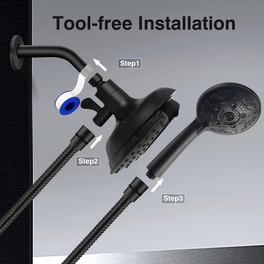 Shower Heads with Handheld Spray Combo: 7.2" Rain Shower Head & Handheld Shower Head 2-IN-1 Shower Head with 60" Hose