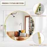 24 Inch Round Mirror, Metal Frame Circle Mirror, Wall Mounted , Vanity, Living Room, Gold