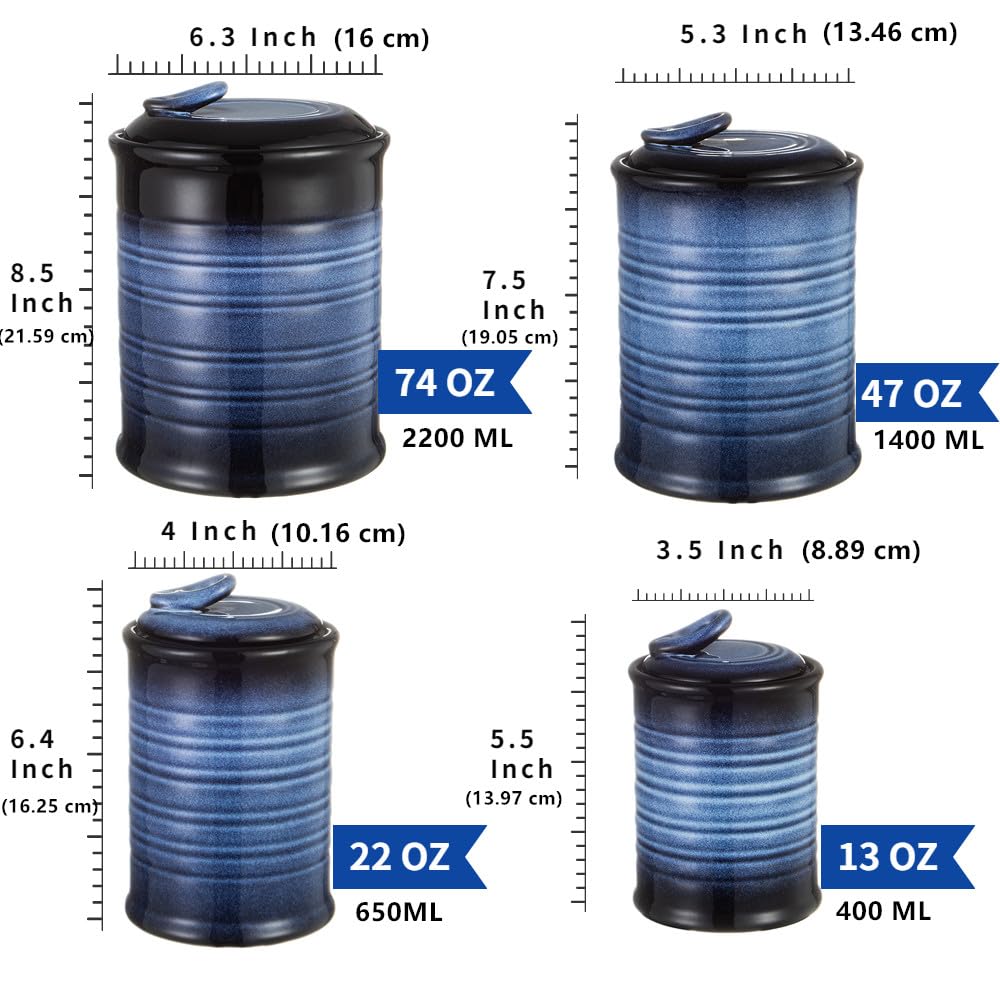 Food Storage Jar, Ceramic Canister Sets for The Kitchen, Set of 4, Blue