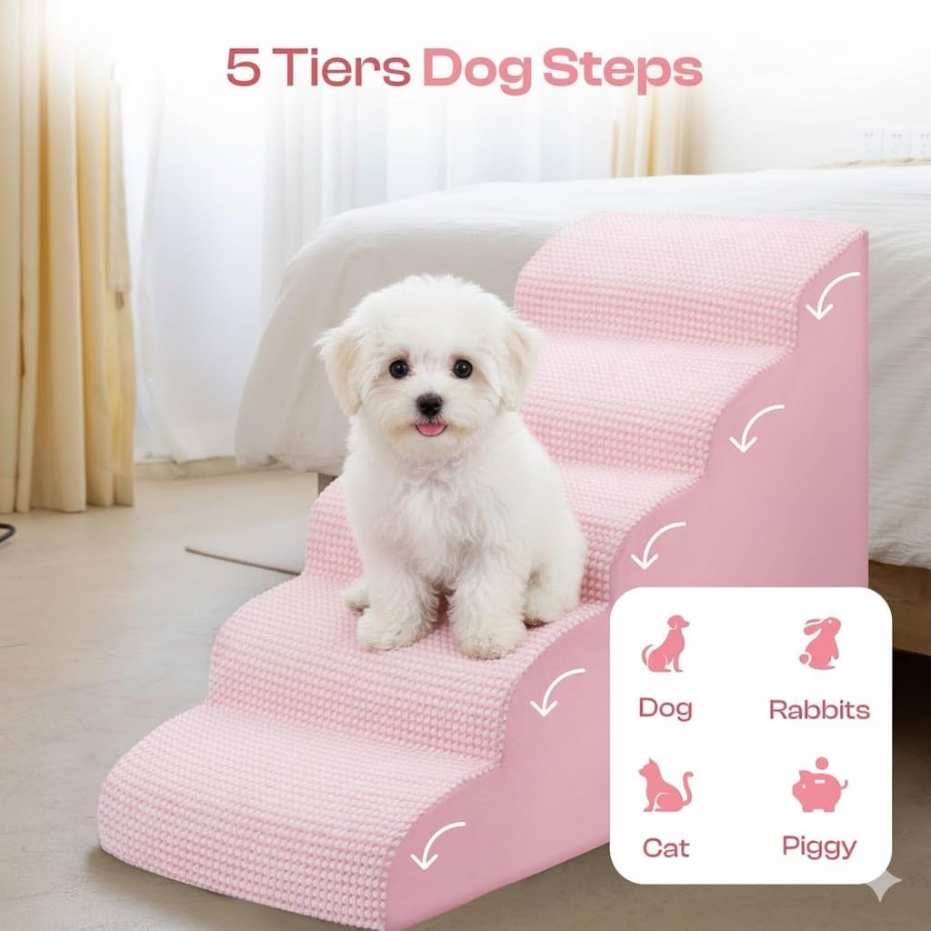 Dog Stairs for High Beds, 24.5" Foam Pet Ramp Step for Small Dogs