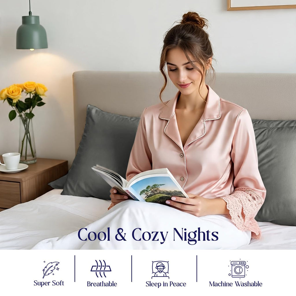 1000 TC Egyptian Cotton Pillowcases Set of 2, Dark Grey, Queen Size