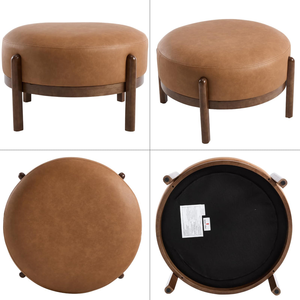 Modern Ottoman, Soft PU Leather Footrest Bench with Solid Wooden Legs Single Seat Bedroom, Brown