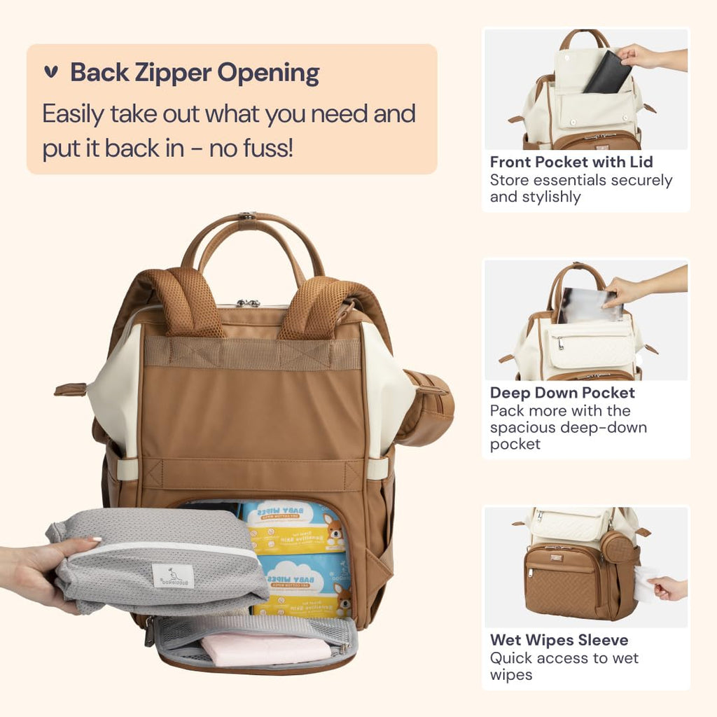 Leather Diaper Bag Backpack, Multifunction Large Bags with Changing Pad & Stroller Straps & Pacifier Case, Unisex