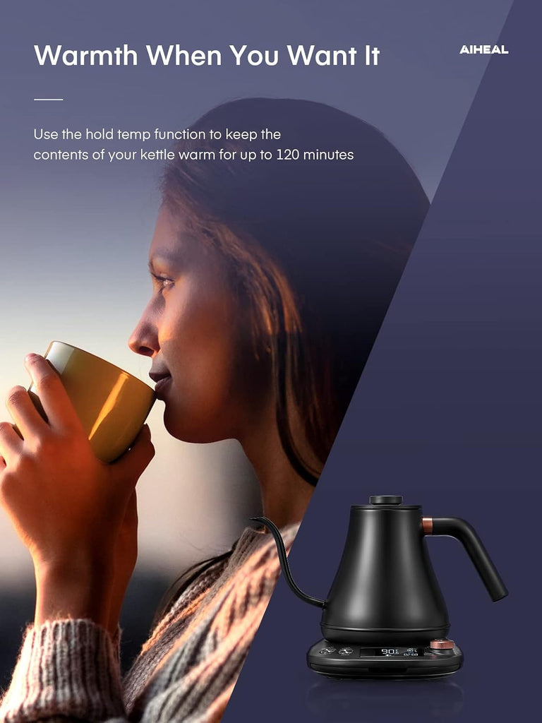 Electric Gooseneck Kettle Temperature Control, Pour Over Electric Kettle for Coffee and Tea, 100% Stainless Steel