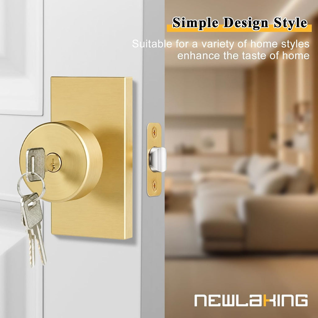 Keyed Alike Exterior Door Knob with Lock and Key, Satin Brass