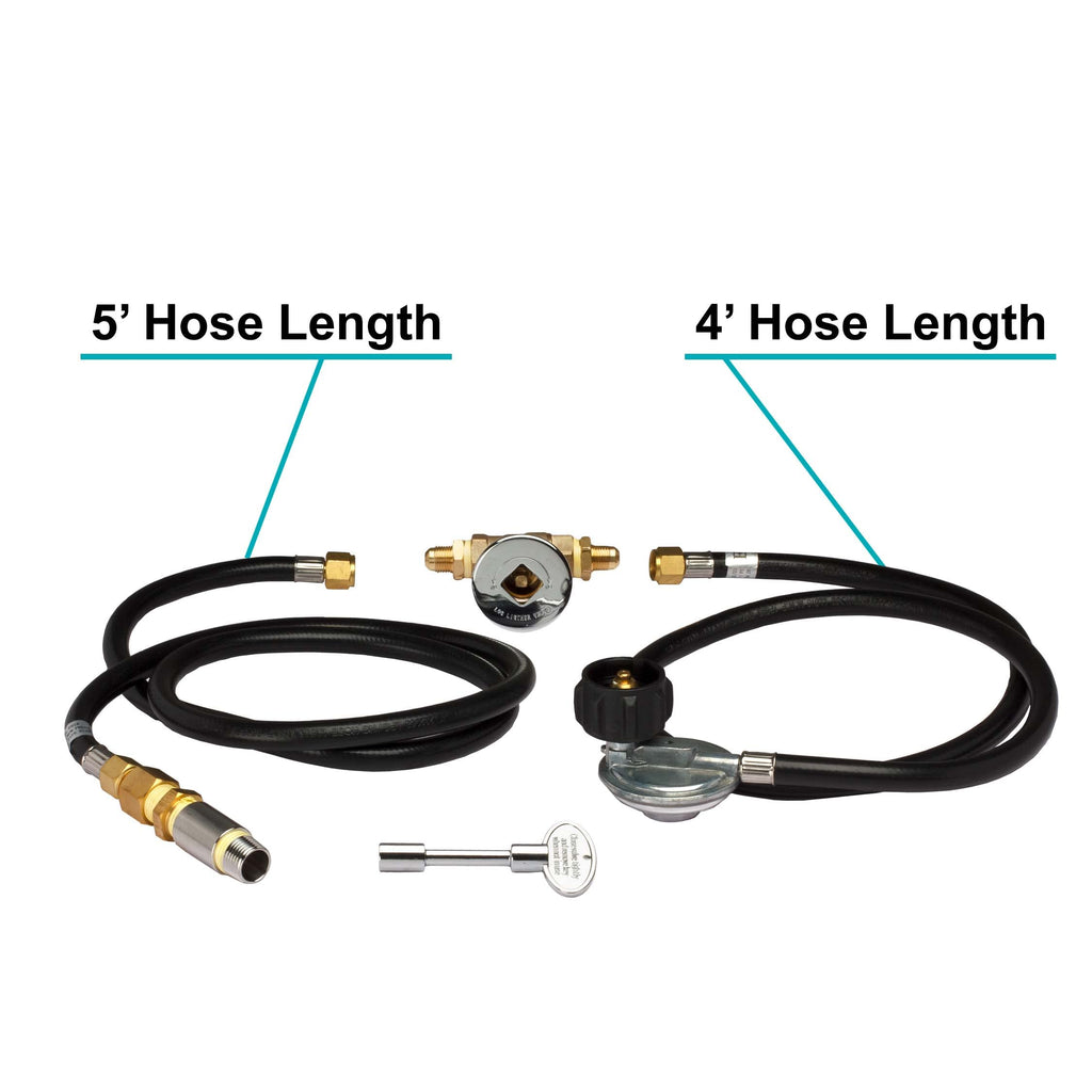 Burner Connection Kit w/ 90k BTU Air Mixer, Chrome Key Valve, Regulator, 1/2" NPT, for DIY Outdoor Gas Fire Pits