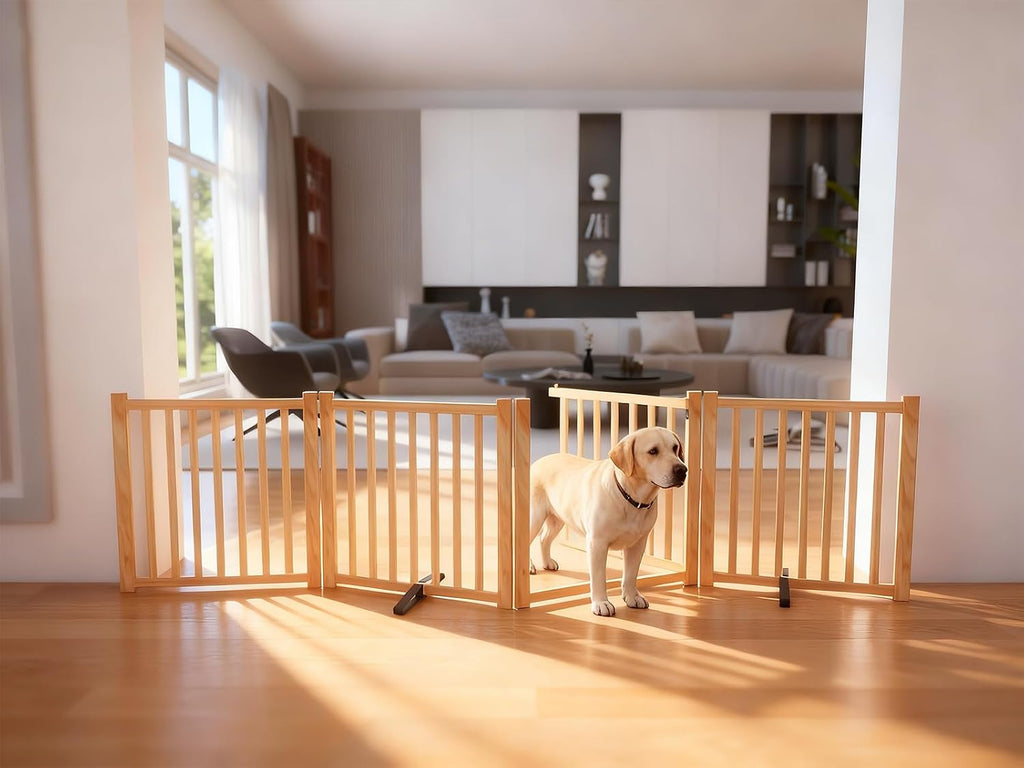 Wooden Freestanding Dog Gate with Door - 4 Panel H:23"