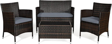 4-Piece Rattan Patio Set, Outdoor/Indoor Wicker Conversation Set for Pool, Backyard, Lawn