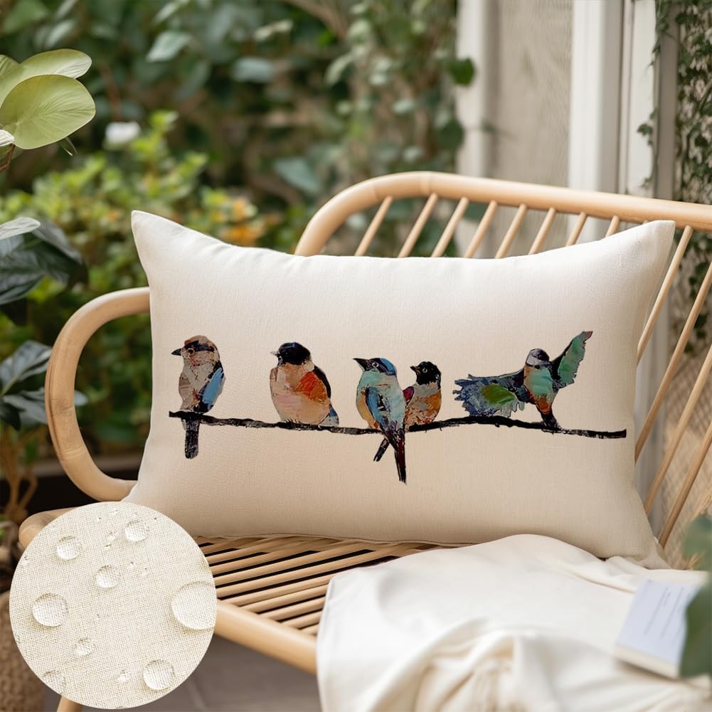 Outdoor Pillow Covers Waterproof 12x20,Outdoor Bird Lumbar Throw Pillow Cases Small Decorative Pillows