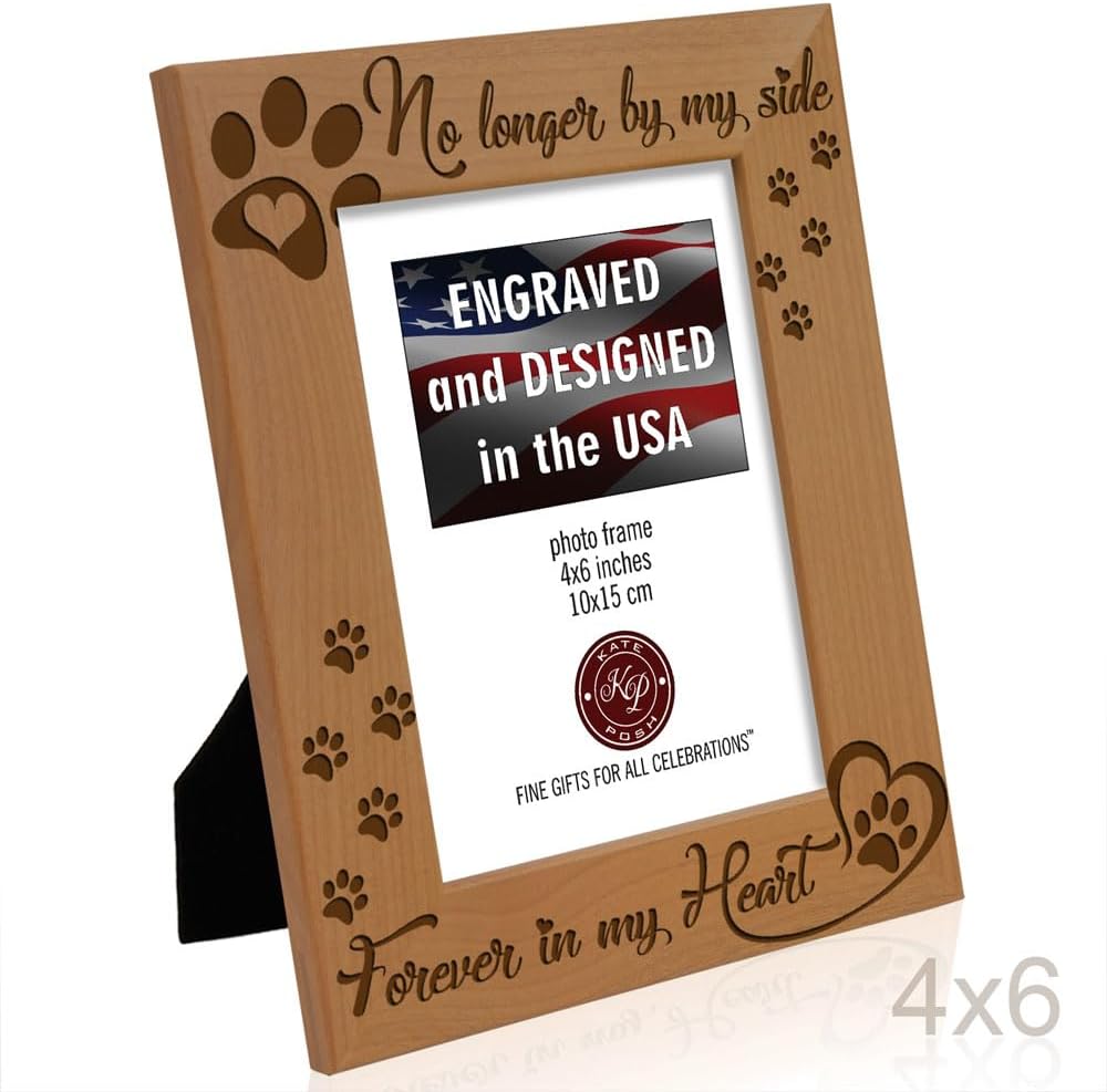 No Longer by my Side, Forever in my Heart Wood Picture Frame. Pet Memorial for Dog or Cat. (4x6-Vertical)