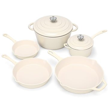 5-Piece Enameled Cast Iron Cookware Set with Lids, Dutch Oven & Skillets