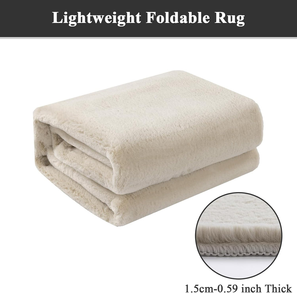 Faux Rabbit Fur Area Rugs Non Slip Washable