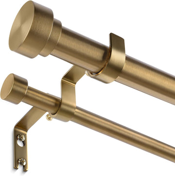 Brass Double Curtain Rod, Warm Gold Extra Long Dual Curtain Rods for Windows, 1 Inch Adjustable Heavy