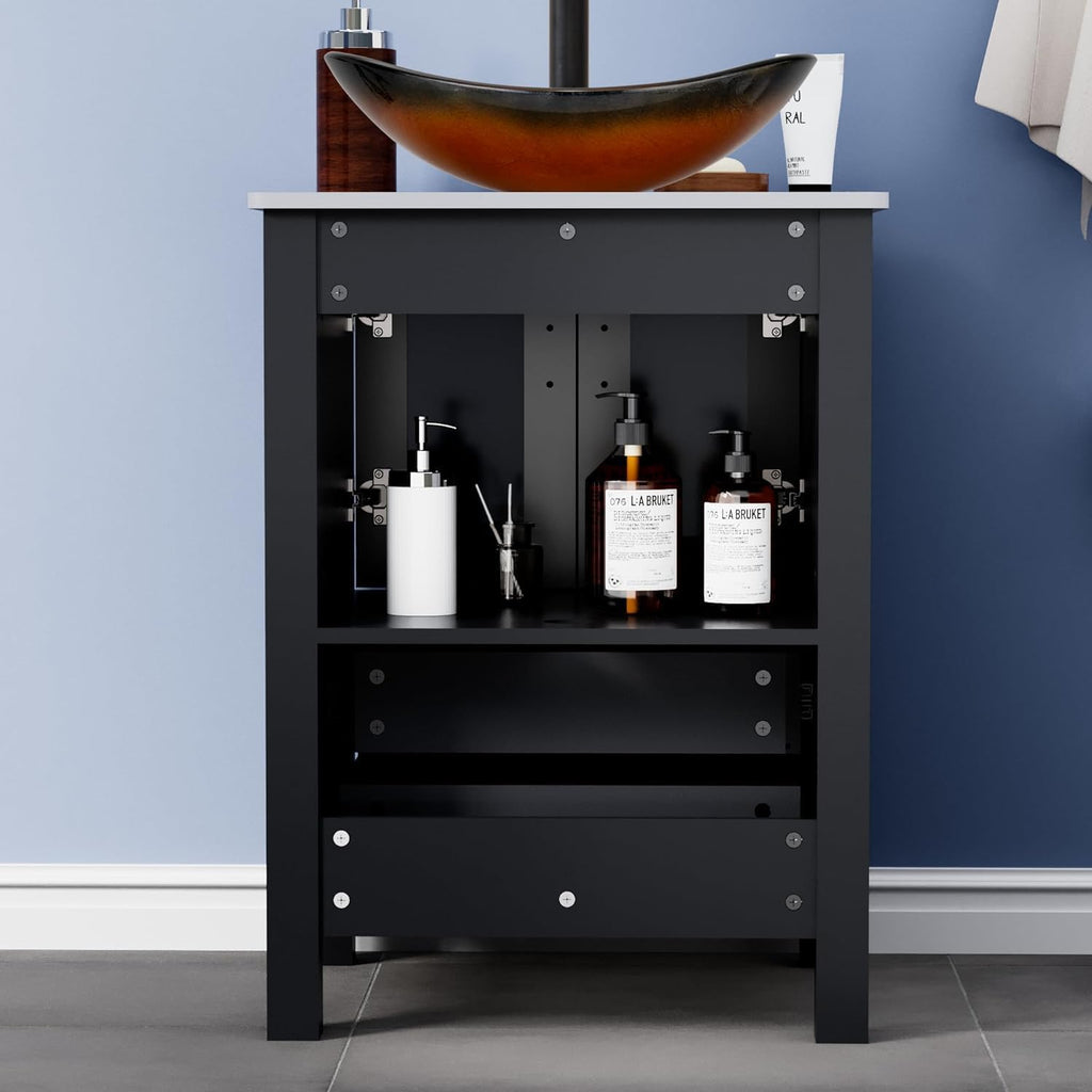 UEV 24" Black Bathroom Vanity with Vessel Sink,Modern Bathroom Vanity Cabinet