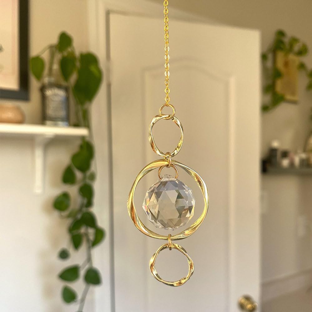 2 Pcs Crystal Suncatcher Wind Chimes for Outside,Crystal Suncatcher Prisms Hanging Outdoor Wind Chimes