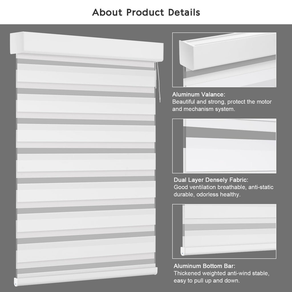 Smart Zebra Blinds Motorized Shades Remote Control for Indoor Windows, Custom Size Electric Solar Panel Power