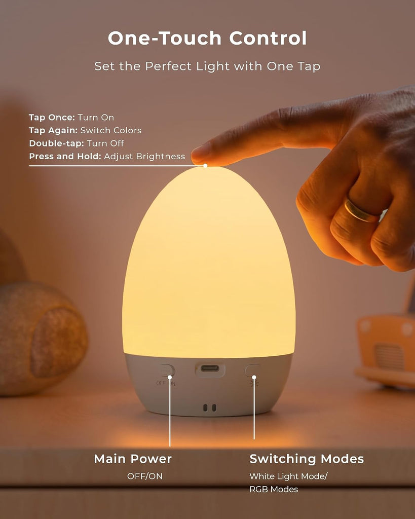 Egg Light, Eye-Caring Touch Control Rechargeable Baby Night Light with 17 Color Modes, Dimmable Night Feeding Egg