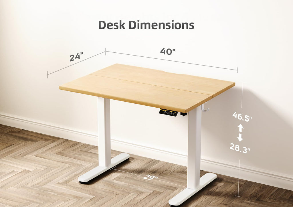 Electric Height Adjustable Standing Desk, 40x24 Inch, Bamboo