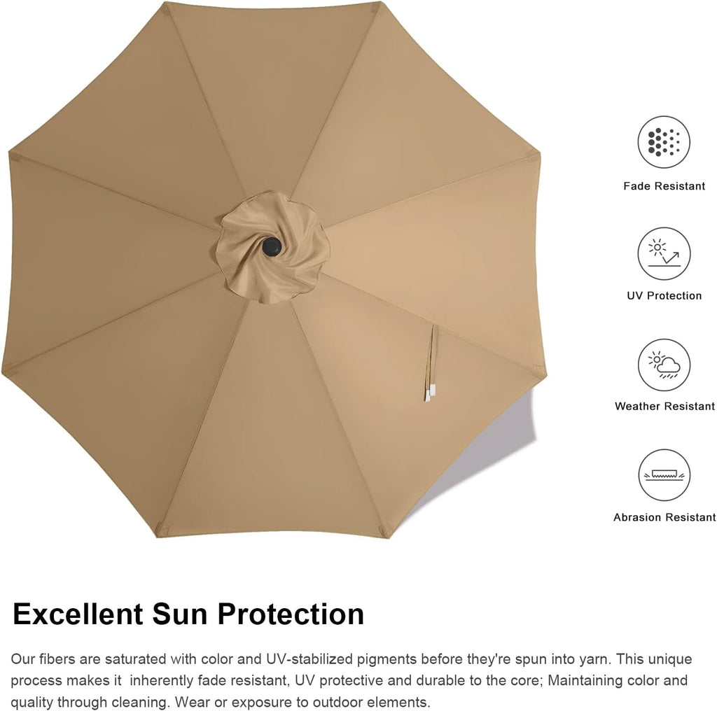 9FT Outdoor Patio Umbrella, 8 Ribs Table Umbrella w/Crank for Easy Set Up, Suitable (Turquoise)