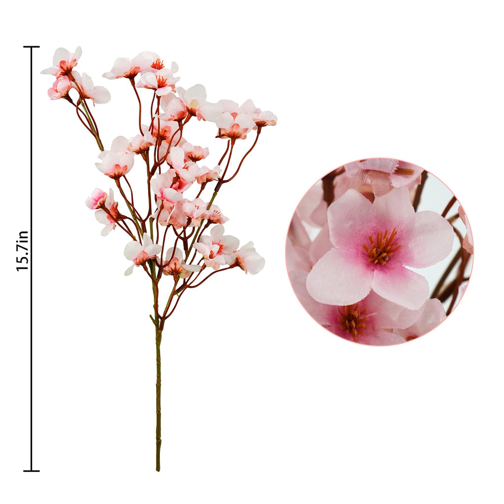 24Pcs Artificial Cherry Blossom Flower, Faux Silk Peach Blossom Branches Fake Plum Blossom Flowers Stems Arrangements
