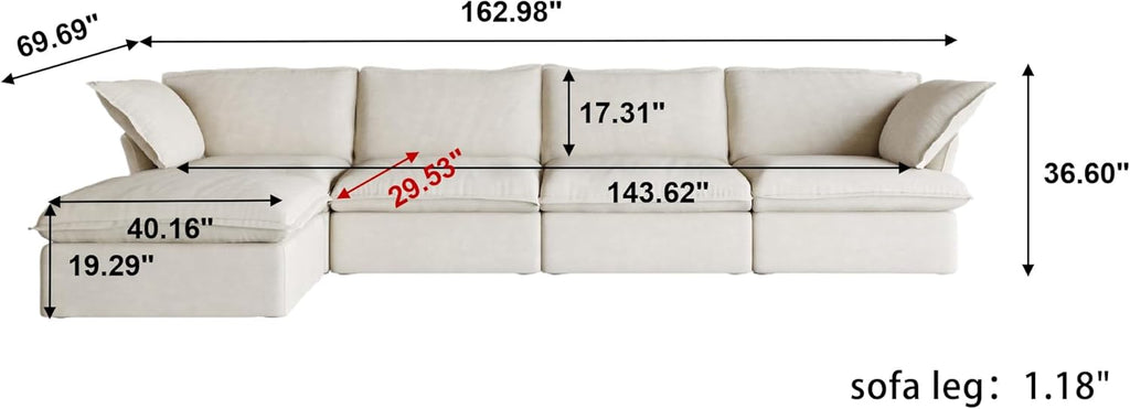 L-Shaped Sectional Couches, Modular Sectional Sofas, Modern Couch Sofa with Chaise Ottoman, Cushion Covers Removable, Two Corners and Two Middle Sofa for Living Room (Beige) A124-B0CY2Q9181