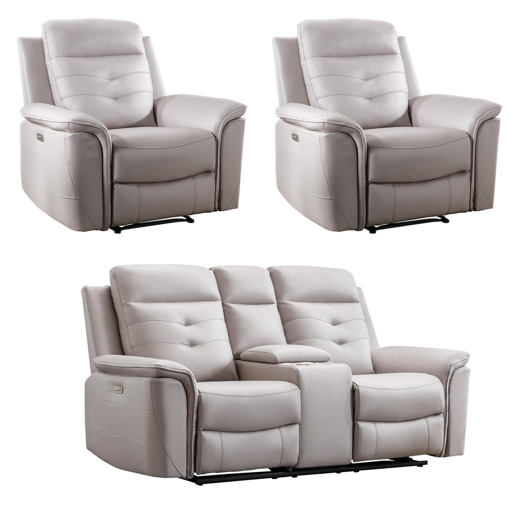 3-Piece Faux Leather Power Recliner Sofa Set with USB&Type-C Charging Ports, Include 2 Single Recliner Chairs and