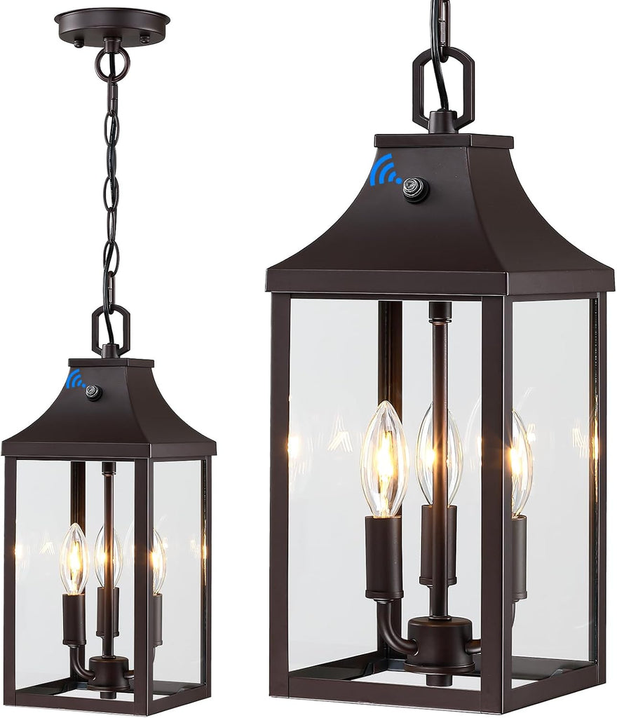 15.5'' Large Outdoor Pendant Light Fixtures 3-Light, Dusk to Dawn Exterior Hanging Lantern Porch Light Adjustable