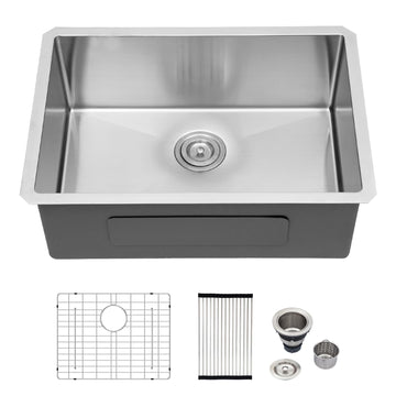27 Inch Undermount 27x18 In Handmade Stainless Steel Kitchen Sinks 16 Gauge 9 Inch Deep Single Bowl Sinks 27x18x9