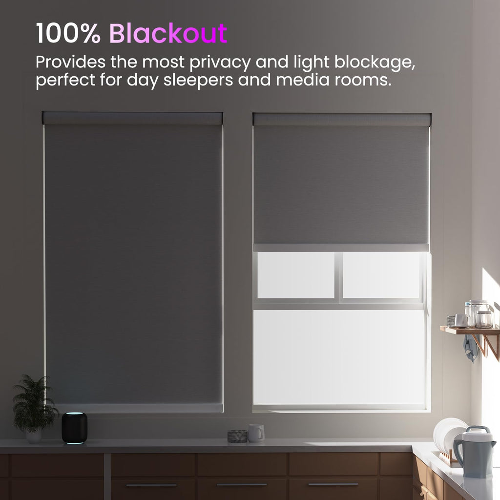 Smart Motorized Blackout Blinds, White, Alexa/Google