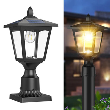 Solar Post Lights, 3000K Dusk to Dawn Solar Lamp Post Light with Pier Mount Base, Solar Post Lights Outdoor