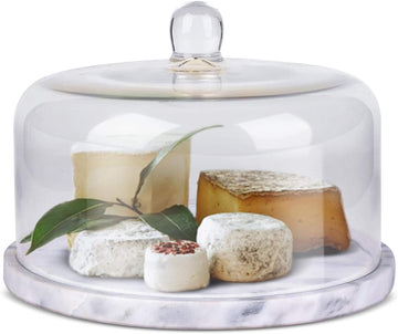 Marble Cake Stand with Lid Round Glass Cover Glass Dome Cake Saver Cheese Holder Serving Platter Stone Cake Stand