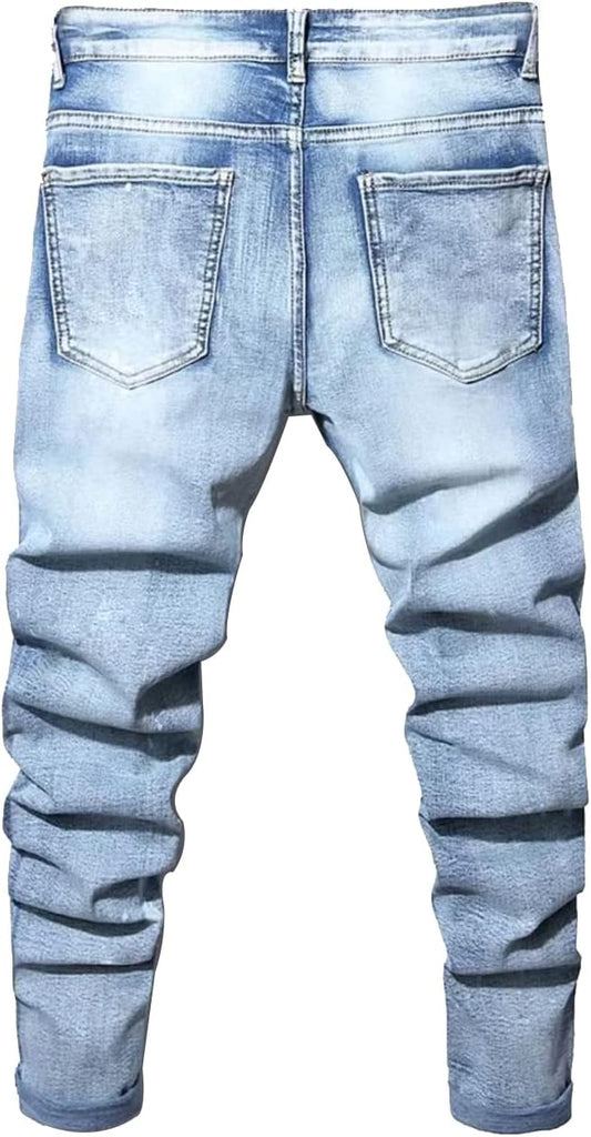 Boy's Skinny Fit Ripped Destroyed Distressed Stretch Slim Jeans Pants
