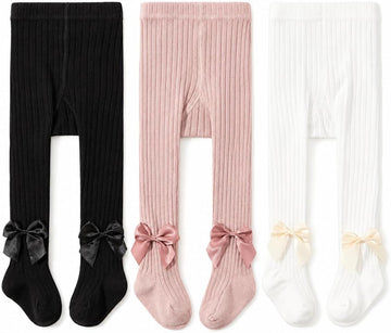 Baby-Girls-Bow-Cable-Knit-Tights Soft-Pantyhose-Leggings-Stockings 3 Pack
