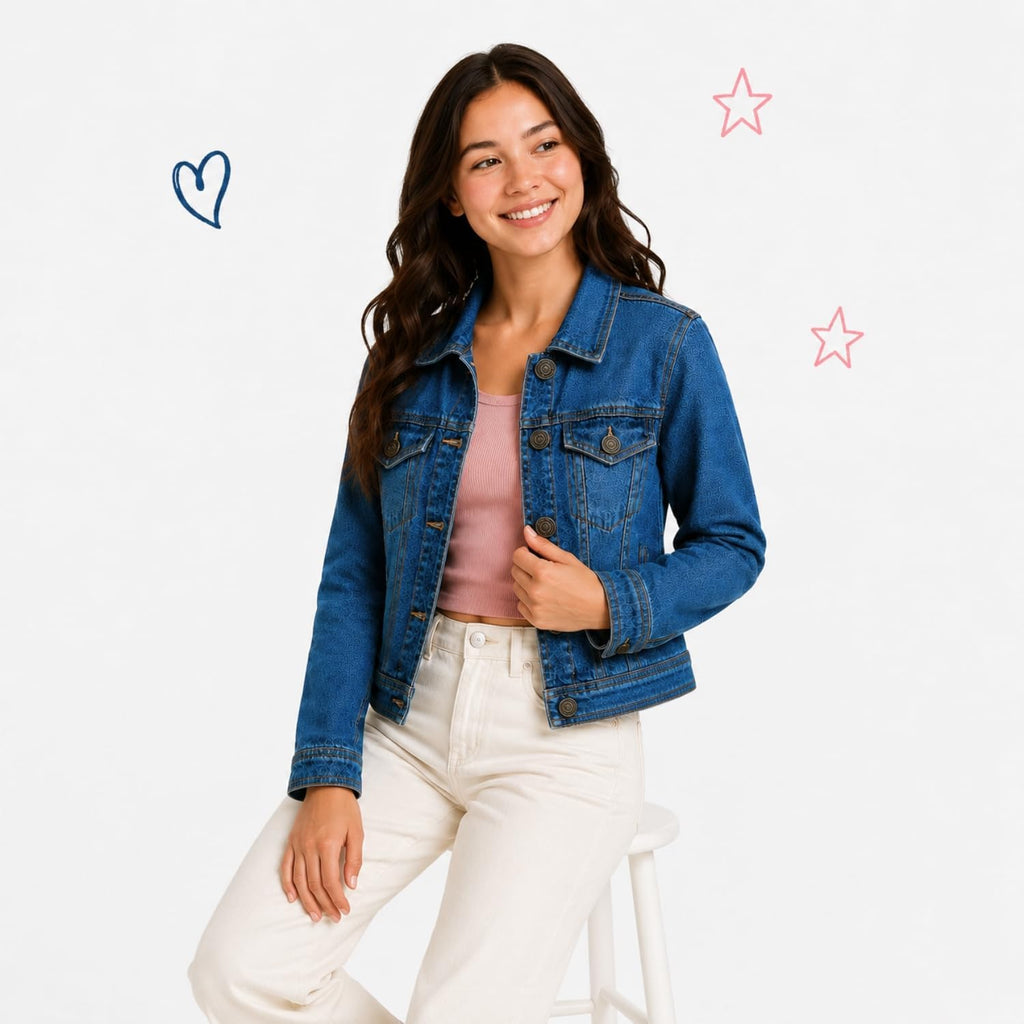 Girls Denim Jacket, Classic Jean Jacket, 100% Cotton