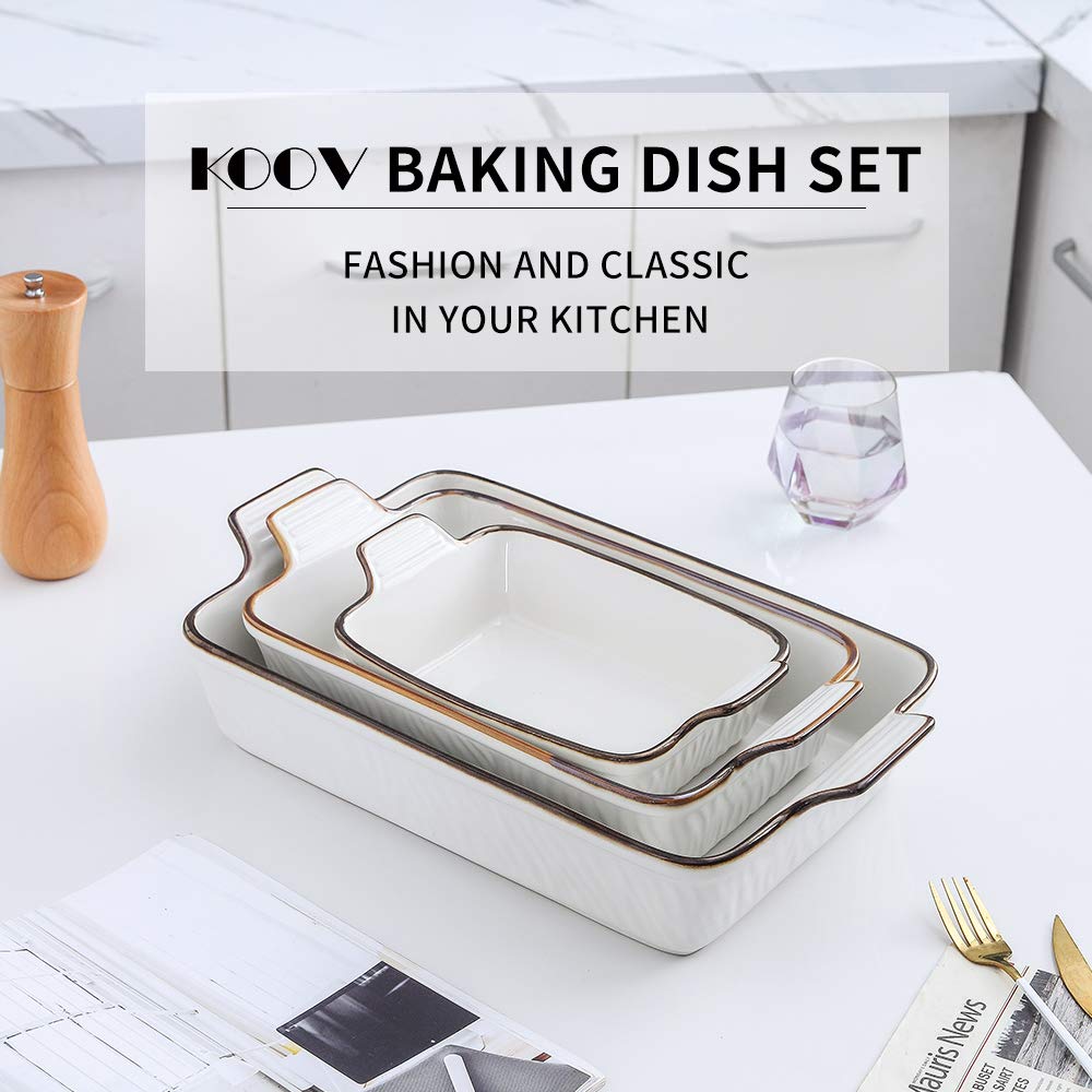 Bakeware Set, Ceramic Baking Dish Set, Rectangular Casserole Dish Set, Lasagna Pans for Cooking, Cake Dinner