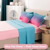 Queen Girls Bedding Set 6 Piece Blue Pink Comforter Set Kids Bed in A Bag Colorful Rainbow Glitter Bed Set Decoration